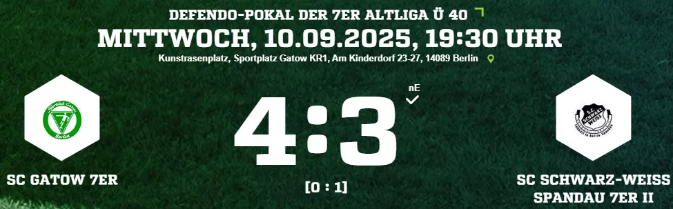 Spielbericht Ü40: Pokalderby gegen SC Schwarz Weiß Spandau